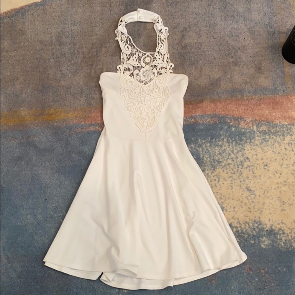 White Crochet Halter Dress